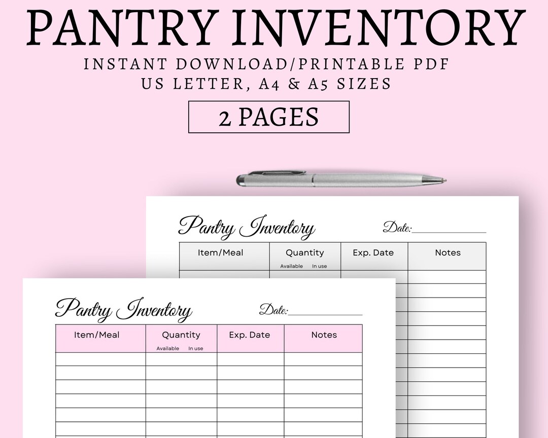 Pantry Inventory Printable Tracker, Pantry Template List for Kitchen