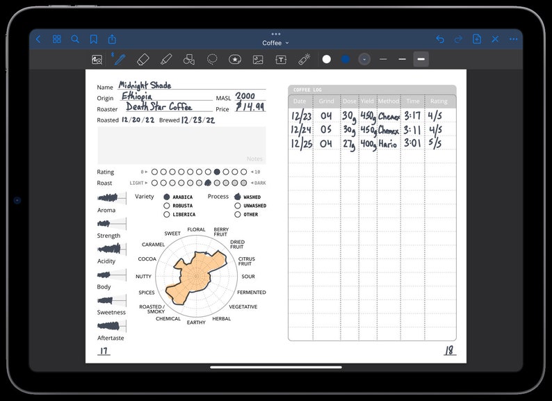 Espresso Coffee Planner Log Tasting Notes, Ratings, Dosing Letter Sized