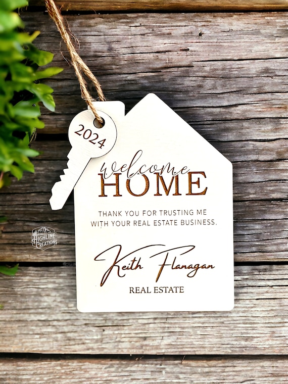 Real Estate Gift Basket Tag | Realtor Closing Gift Thank You Tag | Welcome Home Gift Tag | Realtor Logo Gift Tag | Wood Gift Tag