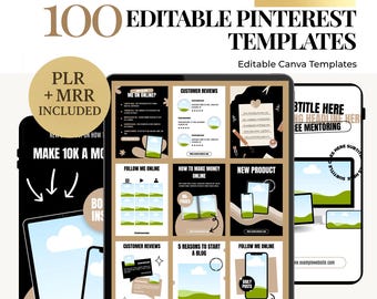 100 Editable Canva Pinterest Templates: Social Media Pin Bundle, PLR MRR
