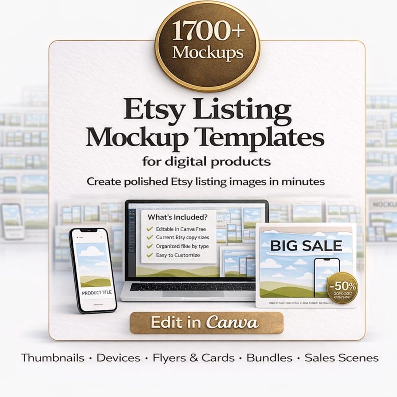 Etsy Listing Mockup Templates | Canva Digital Product Mockups (instant ...