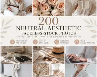 PLR Digital Products | Wellness Coach Faceless Stock Photos | Neutral Beige, PLR MRR (200 Images)