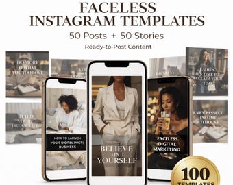 100 Digital Products | Faceless Instagram Posts & Stories for Canva | Editable PLR MRR