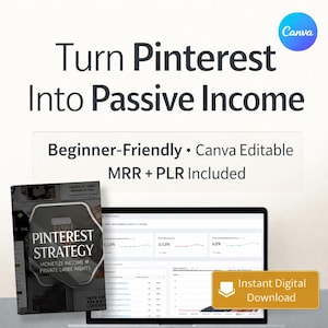 Pinterest marketing ebook with Canva template and MRR PLR rights, digital product for passive income and reselling