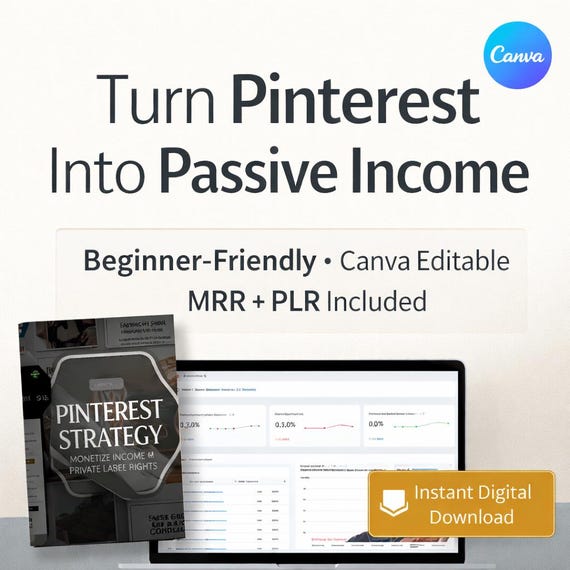 Pinterest Marketing Ebook | Canva Template | MRR & PLR Resell Rights | Passive Income Guide