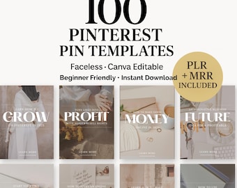 100 Pinterest Pin Designs | PLR MRR | Faceless Digital Marketing Pack