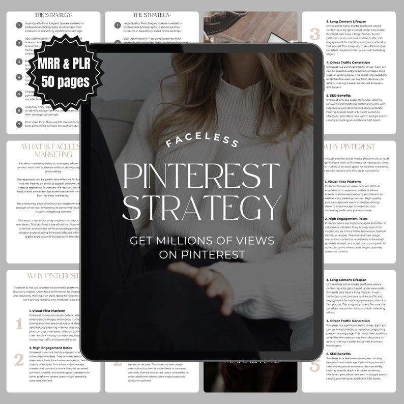 Pinterest Marketing Guide with MRR & PLR rights, Canva editable templates, and digital marketing strategies for reselling and growing your business.