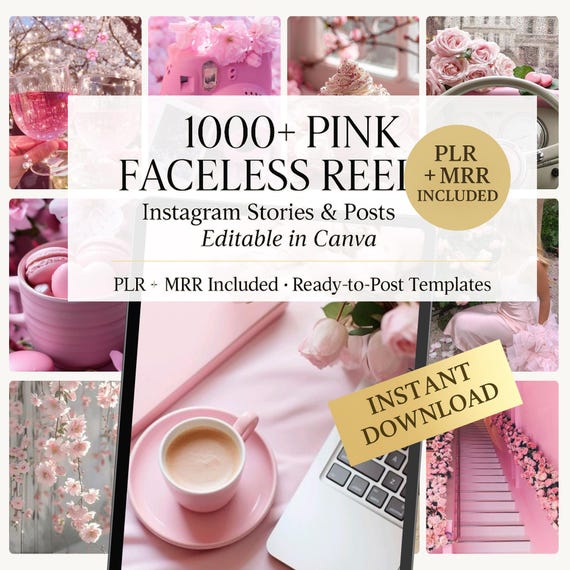 Faceless Instagram Reels & Story Captions | Pink Canva Templates Bundle