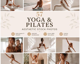 57 Yoga Pilates Stock Photos | Neutral Wellness Content Bundle (PLR MRR)