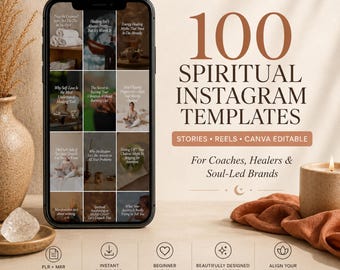 100 Digital Products | Spiritual Instagram Templates for Coaches & Law of Attraction | Canva PLR MRR