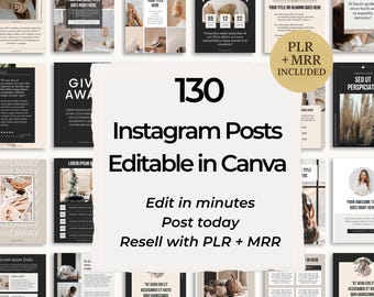 130 Instagram Post Templates Canva | Editable Social Pack | PLR + MRR