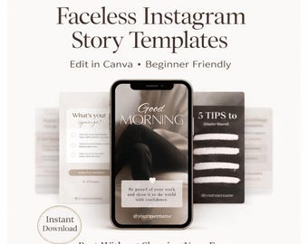 50 Faceless Instagram Story Templates: Neutral Canva Bundle (Digital Download)