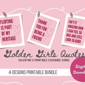 Golden Girls inspired Valentine&#39;s Cards with Quotes, 4-Designs Cut Out + Exchange Cards for Valentine&#39;s Day, Girlfriend Valentine Cards