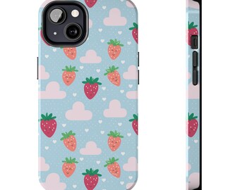 Cute Strawberries for your Apple iPhone Case Tile Pattern Design Kawaii Fruit Phone Case Cute and Colorful iPhone Case