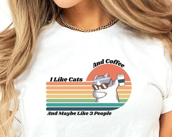 I Like Cats And Coffee Shirt Coffee Lover Shirt Vintage Cat Shirt Funny Cat Shirt Cat Mom Gift Cat Lover Shirt Retro Coffee Cat Shirt