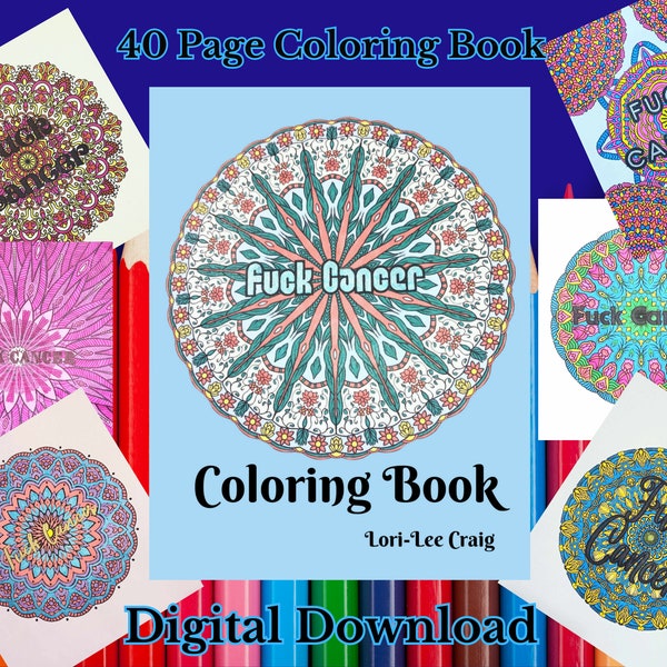 Coloring pages Fuck Cancer coloring book Fuck Cancer coloring pages mandalas coloring book hand drawn art digital download