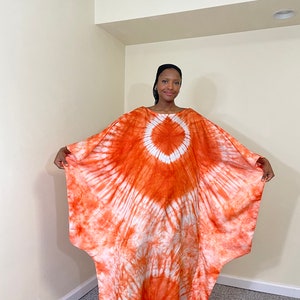 Silk Tie Dye African Bubu Orange with white