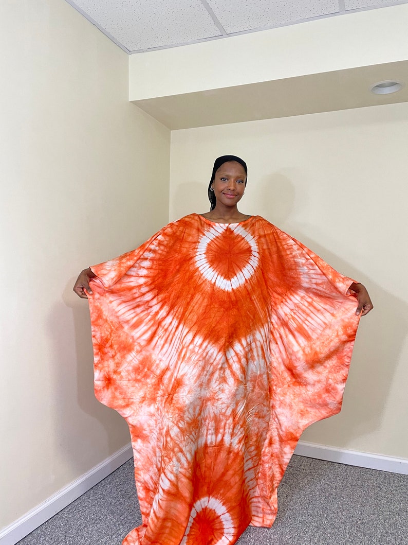 Silk Tie Dye African Bubu Orange with white