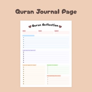 Quran Study Journal Printable | Islamic Reflection Worksheet | Quran Notes Template | Digital PDF