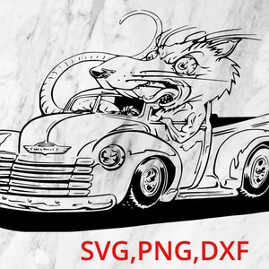 Rat Rod Downloader Chevron Truck schwarz weiß SVG PNG DXF herunterladbare Dateiformat Rockabilly
