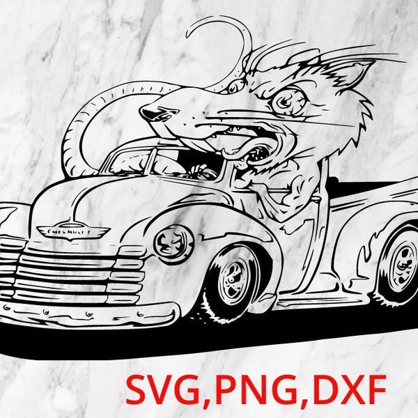 Rat Rod Chevrolet Truck Black White SVG PNG DXF downloadable file format Rockabilly