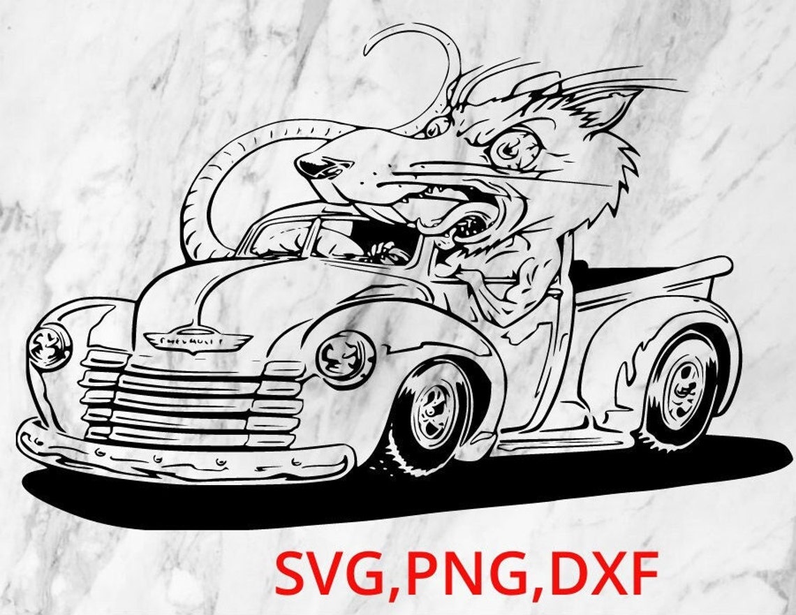 Rat Rod Chevrolet Truck Black White SVG PNG DXF Downloadable File ...