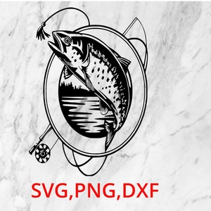 Forelle Fliegenfischen SVG PNG DXF herunterladbares Format Angeln Fisch Sport Abenteuer im freien T-Shirt Aufkleber Aufkleber Poster Cricut Laser gravieren Spaß