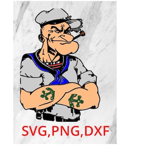 Popeye the sailor man vintage cartoon image file dxf, PNG, SVG, Layered cut file compatible with Cricut design space