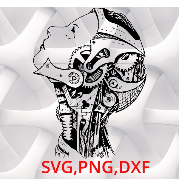 Artificial Intelligence Robot Woman Head SVG PNG DXF file format will work in all cutting and engraving machines.