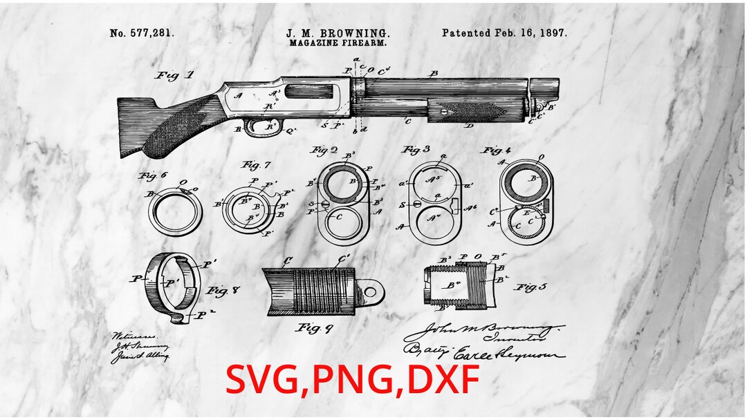 Browning Gun Patent SVG PNG DXF File Hunting Sport History Adventure ...