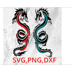 Double Dragon SVG PNG DXF file Asian fictional fiction mythical tattoo sticker decal cricut cut files laser engraver engrave legend cartoon.
