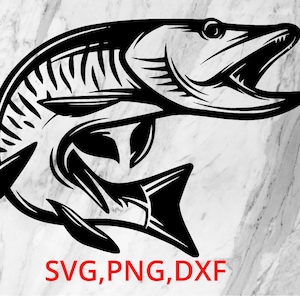 Hecht SVG PNG DXF Datei Angeln Fisch T-Shirt Aufkleber Aufkleber Lasergravur Cricut Abenteuer Natur Wasser Spaß Sport Angeln kleine