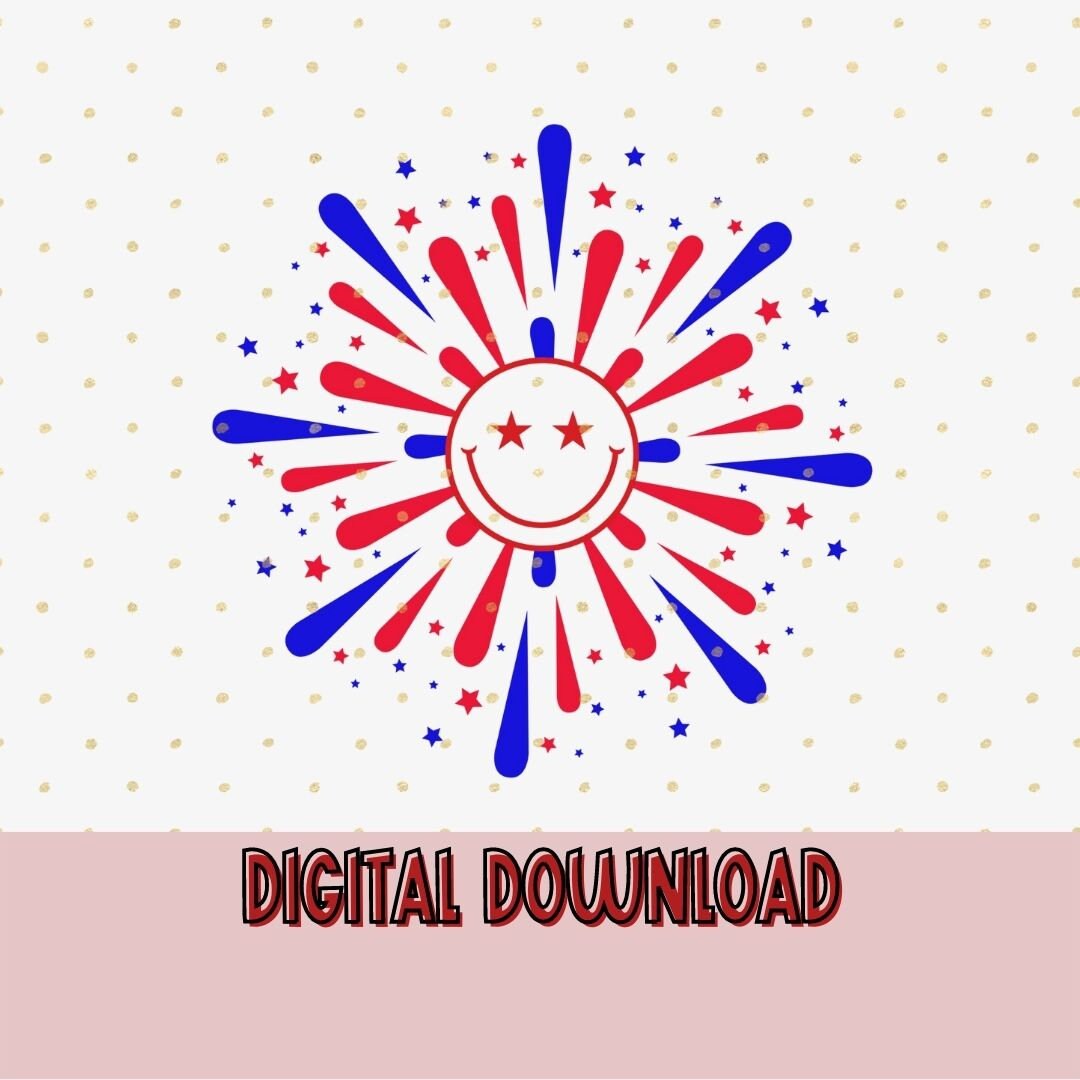 Fireworks Smiley Face Fourth of July Red White and Blue PNG Etsy