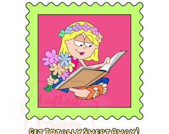 Lizzie Reads More Stamp Book-ish Girly Cartoon PNG Digital Download File