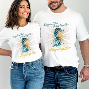 T-shirt ondersteboven ananas, T-shirt voor stellen, paren die samen spelen, blijven bij elkaar, paren swingershirt, swinger lifestyle-shirt