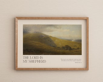 Psalm 23 Vintage Landscape Print: Christian Scripture (Digital Download)