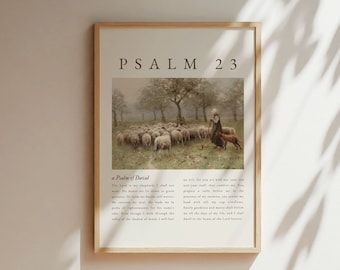 Psalm 23 Wall Art, Psalm 23, Vintage Scripture Bible Verse Print, The Lord Is My Shepherd Bible Verse Poster, Christian Printable Wall Decor