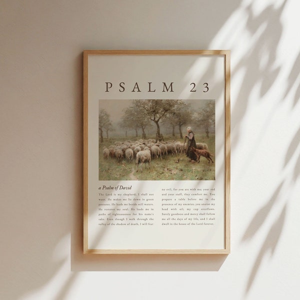 Psalm 23 Wall Art, Psalm 23, Vintage Scripture Bible Verse Print, The Lord Is My Shepherd Bible Verse Poster, Christian Printable Wall Decor