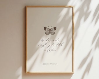 Ecclesiastes 3:11 He Has Made Everything Beautiful In Its Time, Bible Verse Wall Art,Wall Art for Christian Home, Minimal Bible Verse Poster