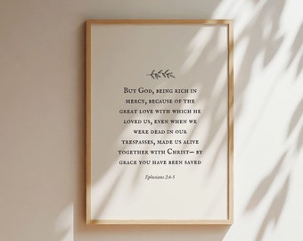 Ephesians 2:4-5, Christian Wall Decor, Bible Verse Wall Art, By Grace You Have Been Saved, Bible Verse Poster, Minimalist Bible Wall Art