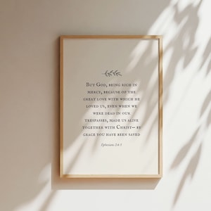 Ephesians 2:4-5, Christian Wall Decor, Bible Verse Wall Art, By Grace You Have Been Saved, Bible Verse Poster, Minimalist Bible Wall Art