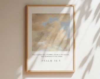 Psalm 36:5, Bible Verse Wall Art, Psalm Bible Verse Printable, Christian Wall Decor, Vintage Scripture Print, Soft Neutral Cloud Wall Art