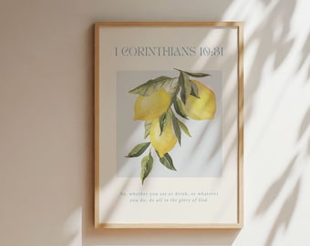 1 Corinthians 10:31, For The Glory of God Wall Art, Printable Christian Wall Art, Bible Verse Wall Art, Vintage Kitchen Christian Home Decor