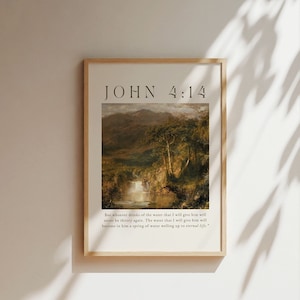 John 4:14 Wall Art, Streams of Living Water Bible Verse Wall Print, Christian Wall Decor, Vintage Bible Poster, Digital Download Bible Art