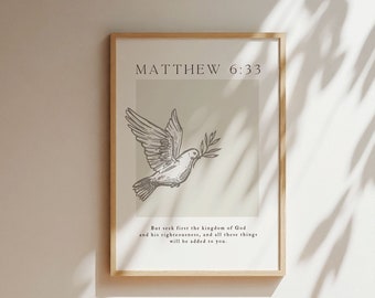 Matthew 6:33, Seek First His Kingdom Wall Art, Christian Home Decor, Bible Verse Wall Art, Scripture Wall Print, Christian Wall Art