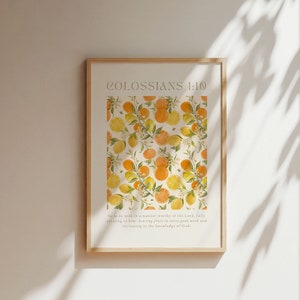 Colossians 1:10, Vintage Fruit Kitchen Wall Art, Printable Christian Wall Art, Bible Verse Wall Art, Bible Verse Poster