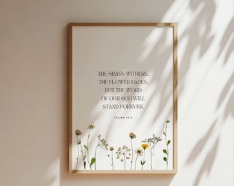 Isaiah 40:8, Bible Verse Wall Art, Christian Home Decor, Printable Christian Wall Art, Vintage Scripture Wall Art, Digital Download