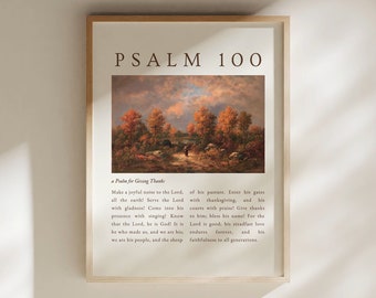 Psalm 100 Vintage Fall Art Print: Thanksgiving Scripture (Digital Download)