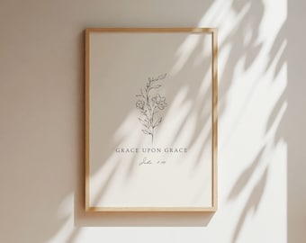 Grace Upon Grace Wall Art, Christian Home Decor, Bible Verse Wall Art, Bible Verse Printable, Minimalist Bible Verse Print, Church Decor