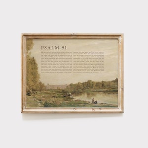 Psalm 91 Landscape Wall Art, Vintage Art Printable, Bible Verse Wall Art, Bible Verse Poster, Instant Download Christian Wall Art